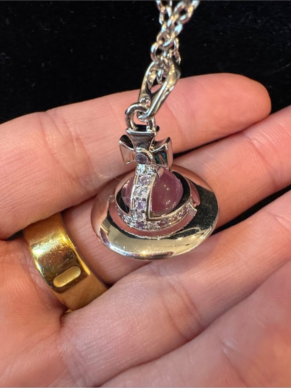 Vivienne Westwood Silver Orb Pendant Necklace with Pink Center
